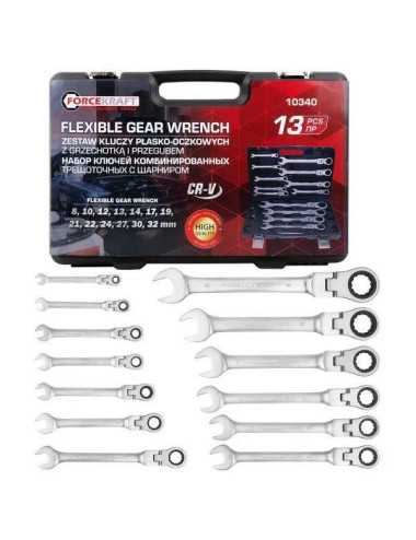 KLUCZ PŁASKO-OCZKOWY Z GRZECHOTKĄ PRZEGUBOWY ZESTAW 13szt. FORCEKRAFT