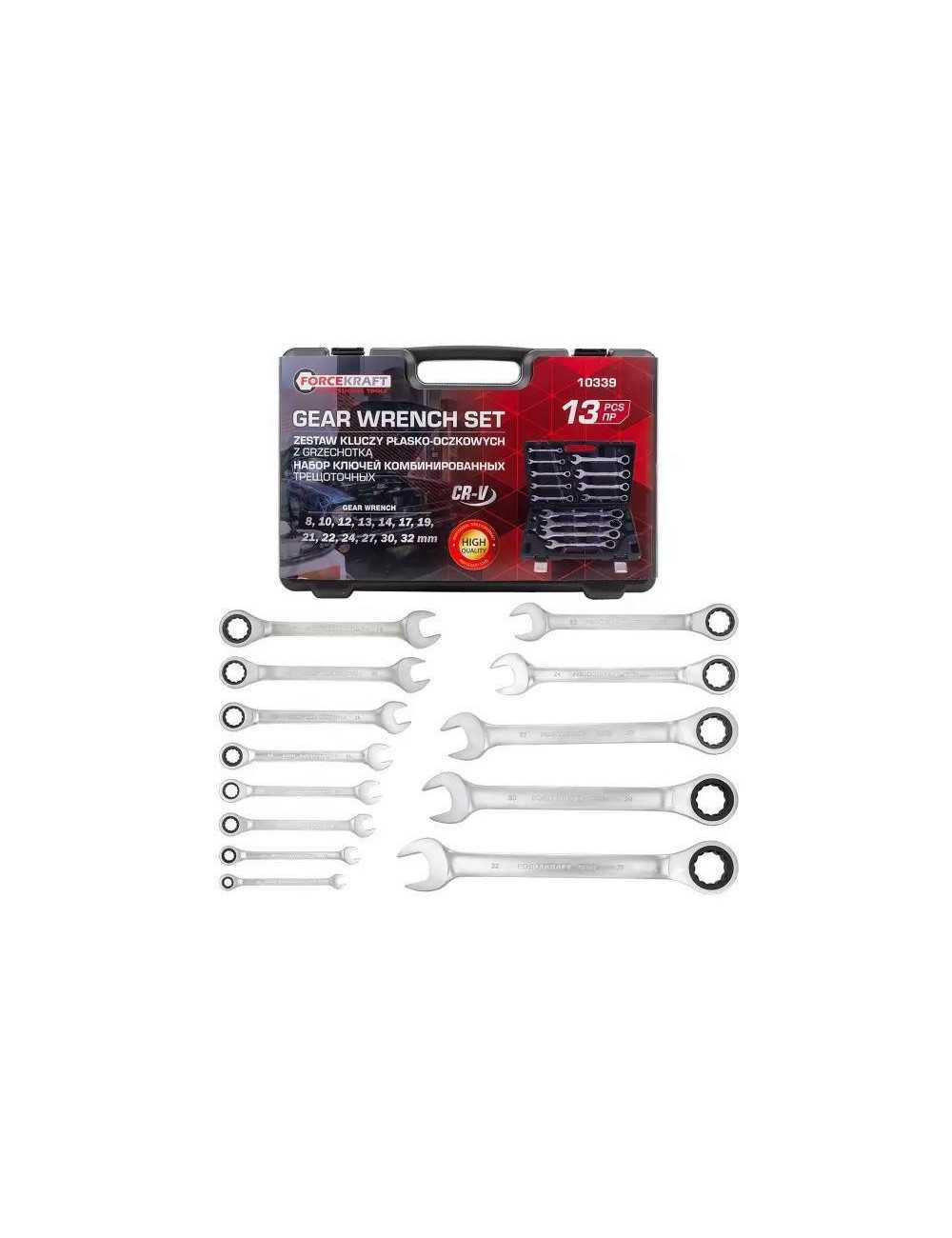 KLUCZ PŁASKO-OCZKOWY Z GRZECHOTKĄ ZESTAW 13szt. FORCEKRAFT