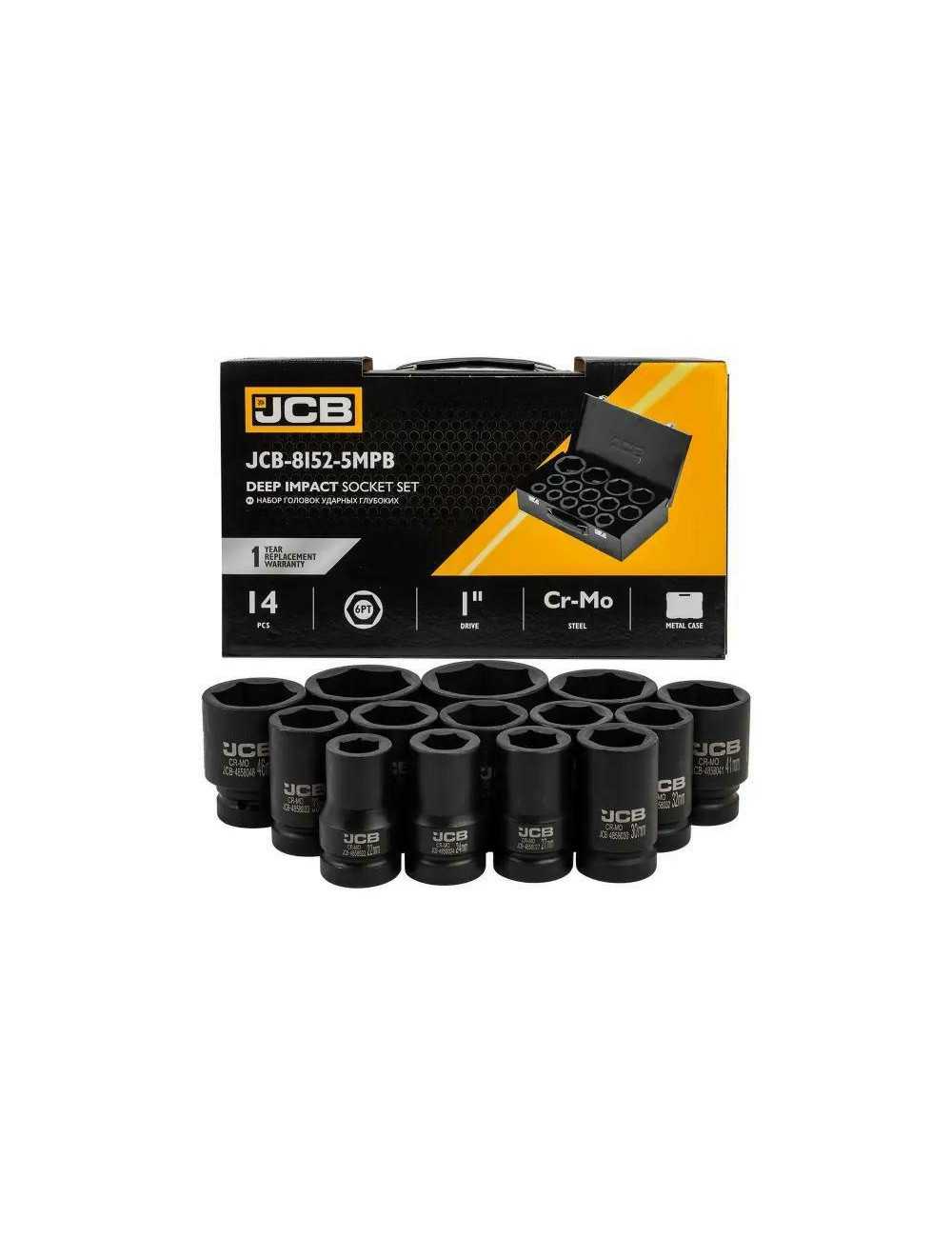 JCB NASADKI UDAROWE DŁUGIE ZESTAW 14 ELEMENTÓW 1"  6-KĄTNE (22-60mm)