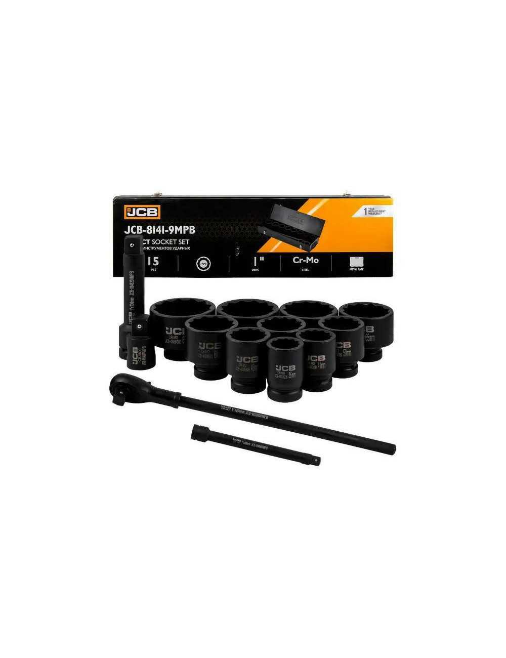 JCB ZESTAW NARZĘDZI UDAROWYCH 15 ELEMENTÓW 1" 12-KĄTNE (36-80mm)