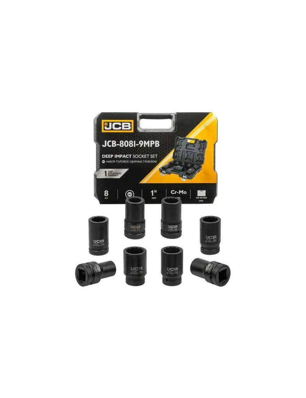 JCB NASADKI UDAROWE DŁUGIE ZESTAW  8 ELEMENTÓW 1" 12-KĄTNE  22-41mm