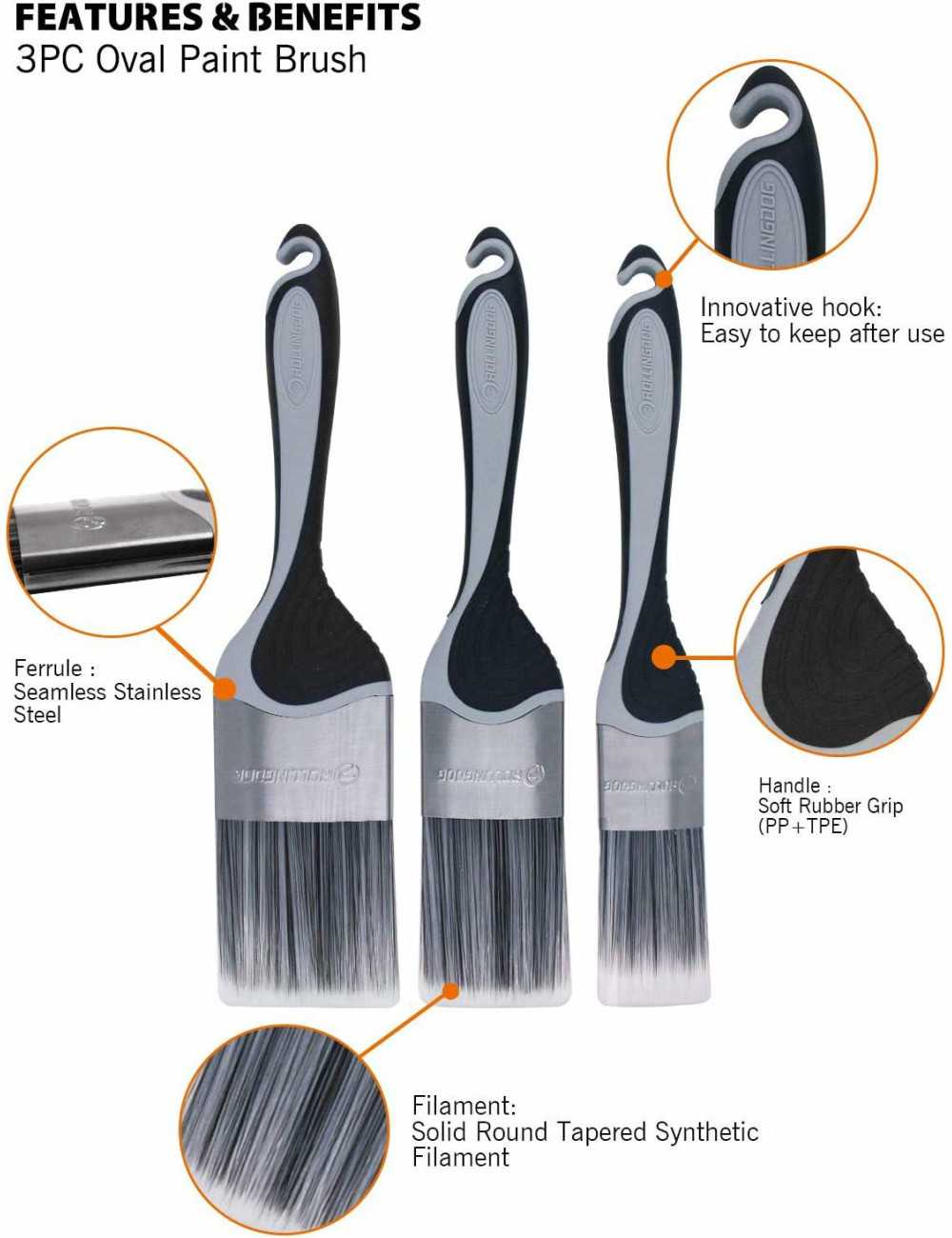 ROLLINGDOG ZESTAW PĘDZLI OWALNYCH 3szt.  MALAMUTE