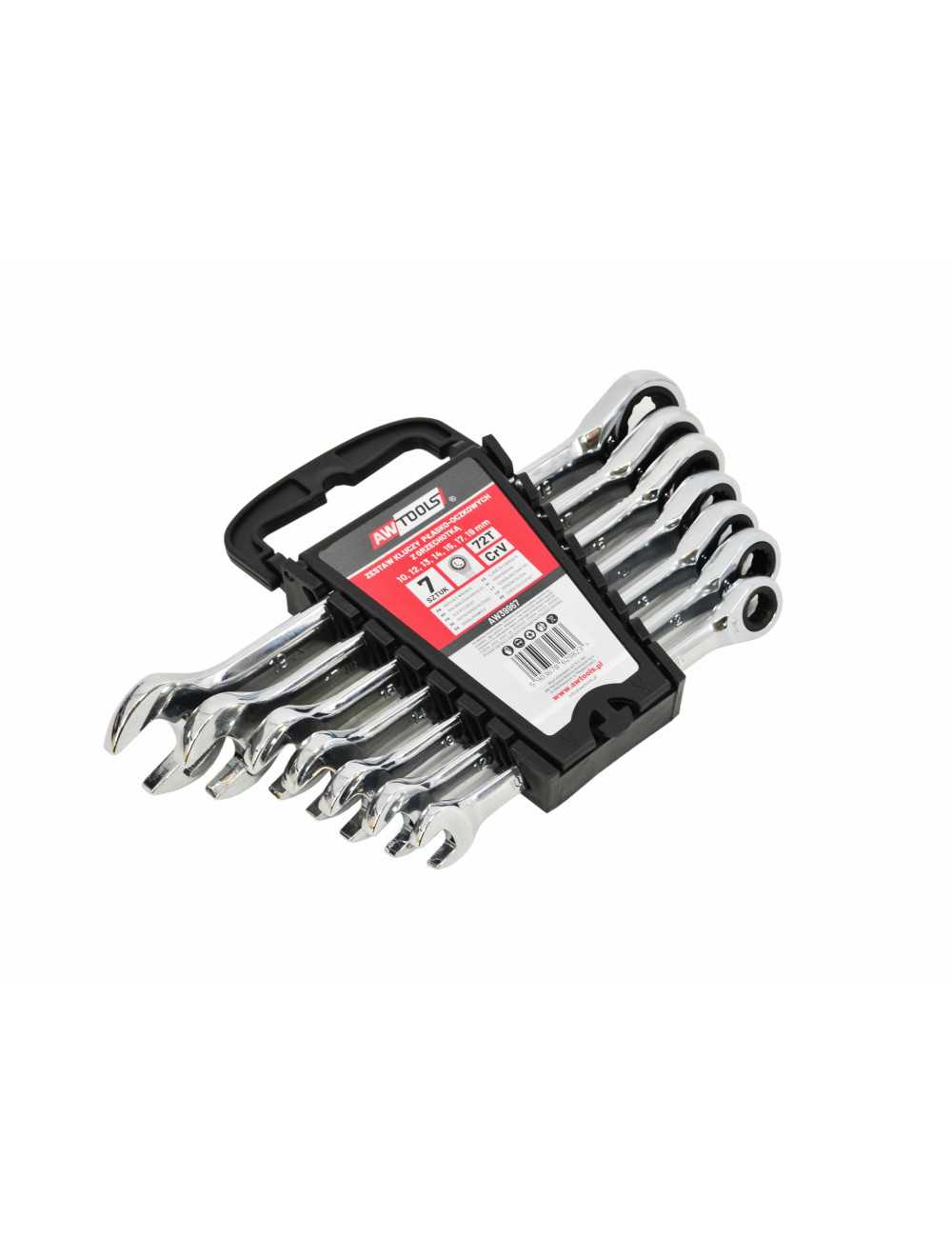 AWTOOLS KLUCZE PŁASKO-OCZKOWE Z GRZECHOTKĄ KOMPLET 6 szt. 8-19mm Z PRZEŁĄCZNIKIEM