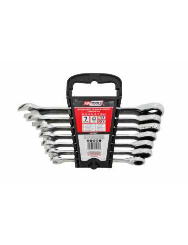 AWTOOLS KLUCZE PŁASKO-OCZKOWE Z GRZECHOTKĄ KOMPLET 6 szt. 8-19mm Z PRZEŁĄCZNIKIEM