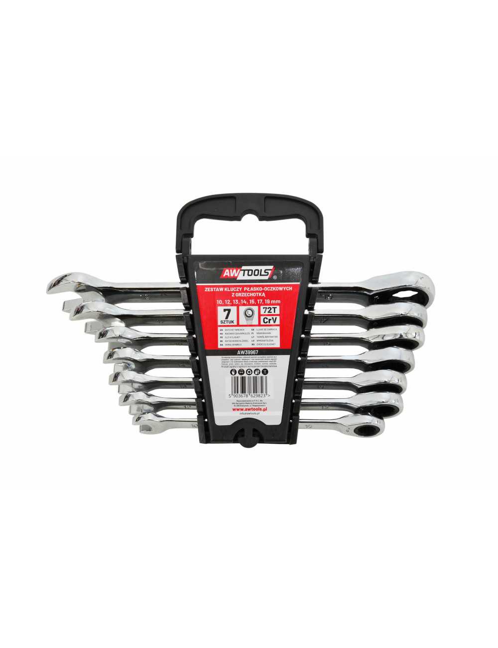 AWTOOLS KLUCZE PŁASKO-OCZKOWE Z GRZECHOTKĄ KOMPLET 6 szt. 8-19mm Z PRZEŁĄCZNIKIEM