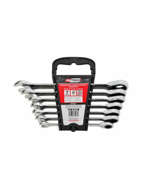 AWTOOLS KLUCZE PŁASKO-OCZKOWE Z GRZECHOTKĄ KOMPLET 6 szt. 8-19mm Z PRZEŁĄCZNIKIEM