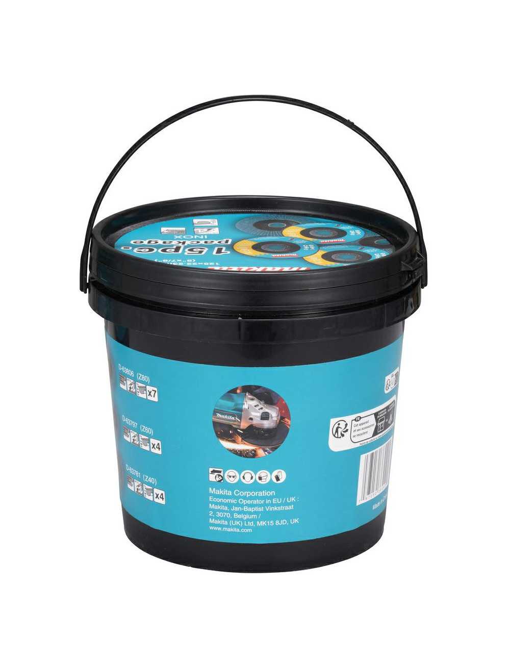 MAKITA ŚCIERNICA LISTKOWA ZESTAW 15szt P40 P60 P80 WIADERKO