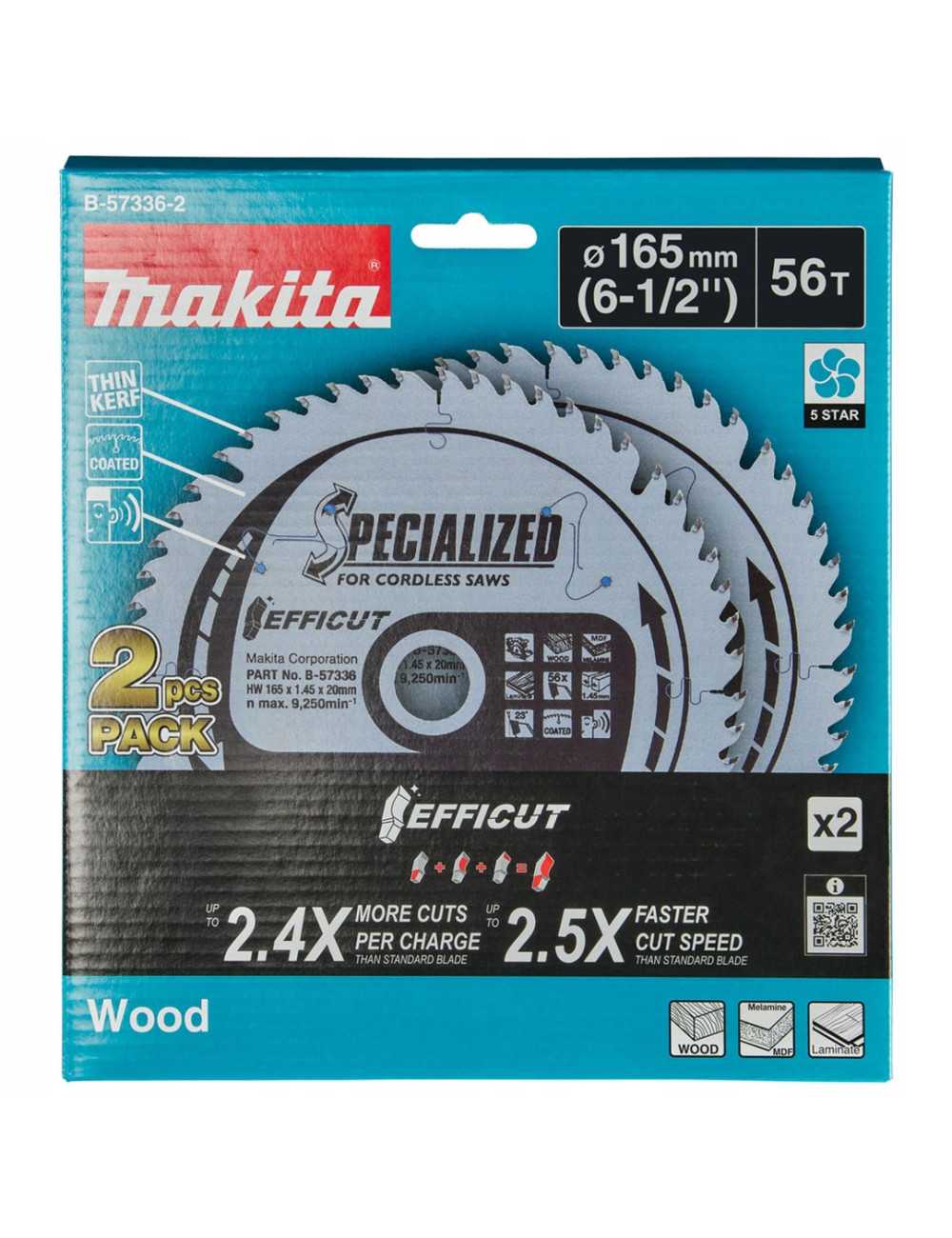 MAKITA PIŁA TARCZOWA  165x20x56z EFFICUT MDF LAMINATY DREWNO 2szt