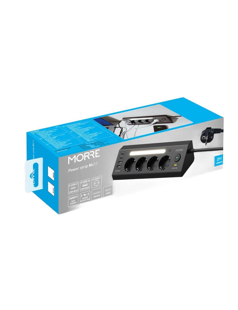 TIROSS MORRE LISTWA ZASILAJĄCA NAROŻNA 4G 2xUSB 2xUSB K. CZARNY