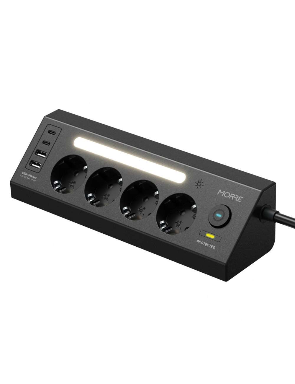 TIROSS MORRE LISTWA ZASILAJĄCA NAROŻNA 4G 2xUSB 2xUSB K. CZARNY