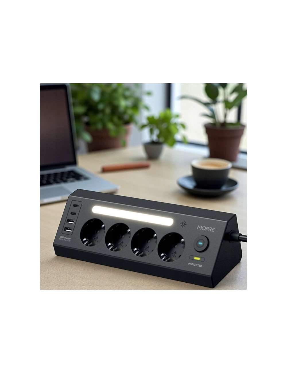 TIROSS MORRE LISTWA ZASILAJĄCA NAROŻNA 4G 2xUSB 2xUSB K. CZARNY