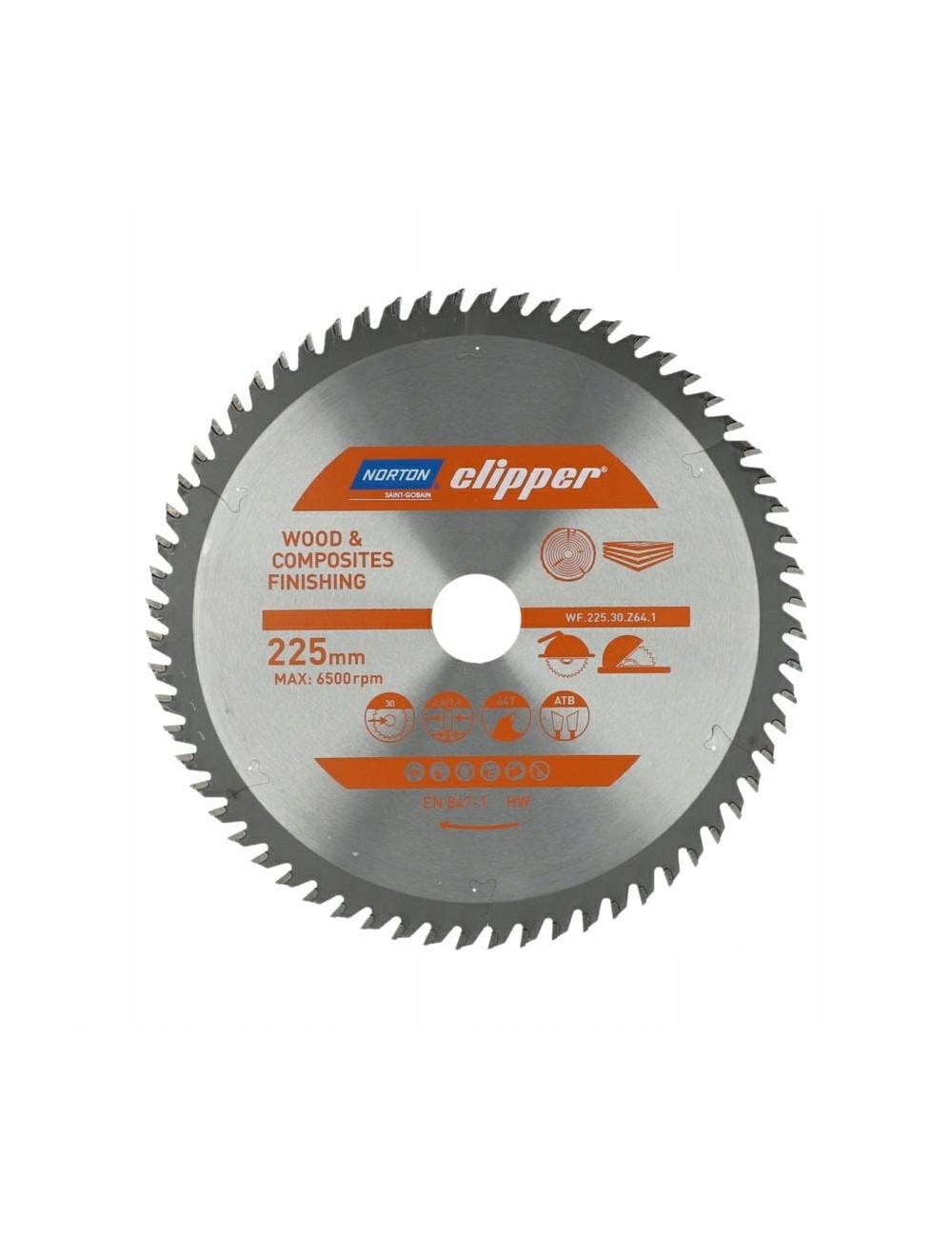 NORTON PIŁA TARCZOWA 225mm x 30mm x 64z DREWNO I KOMPOZYTY ATB (2,6 / 1,6)
