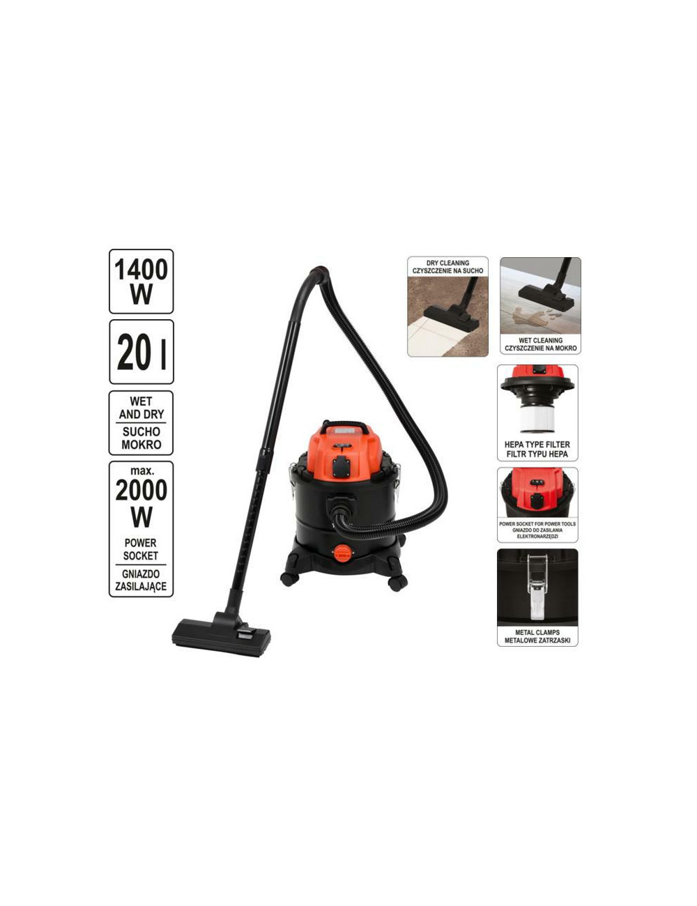 YATO ODKURZACZ WARSZTATOWY 1400W 20L