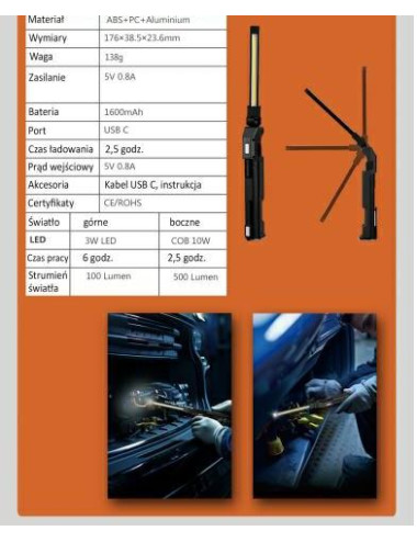 KING TONY HC LATARKA WARSZTATOWA LED 500lm SKŁADANA