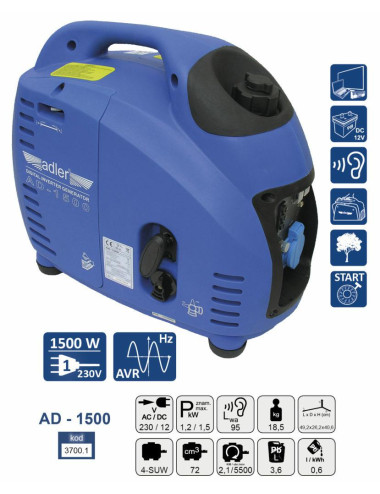 ADLER GENERATOR PRĄDOTWÓRCZY 1,5KW AD-1500 INWENTOROWY
