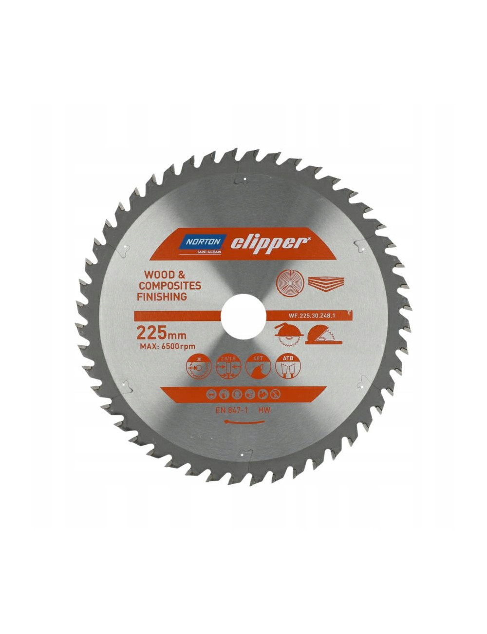 NORTON PIŁA TARCZOWA 225mm x 30mm x 48z DREWNO I KOMPOZYTY ATB (2,8 / 1,8)