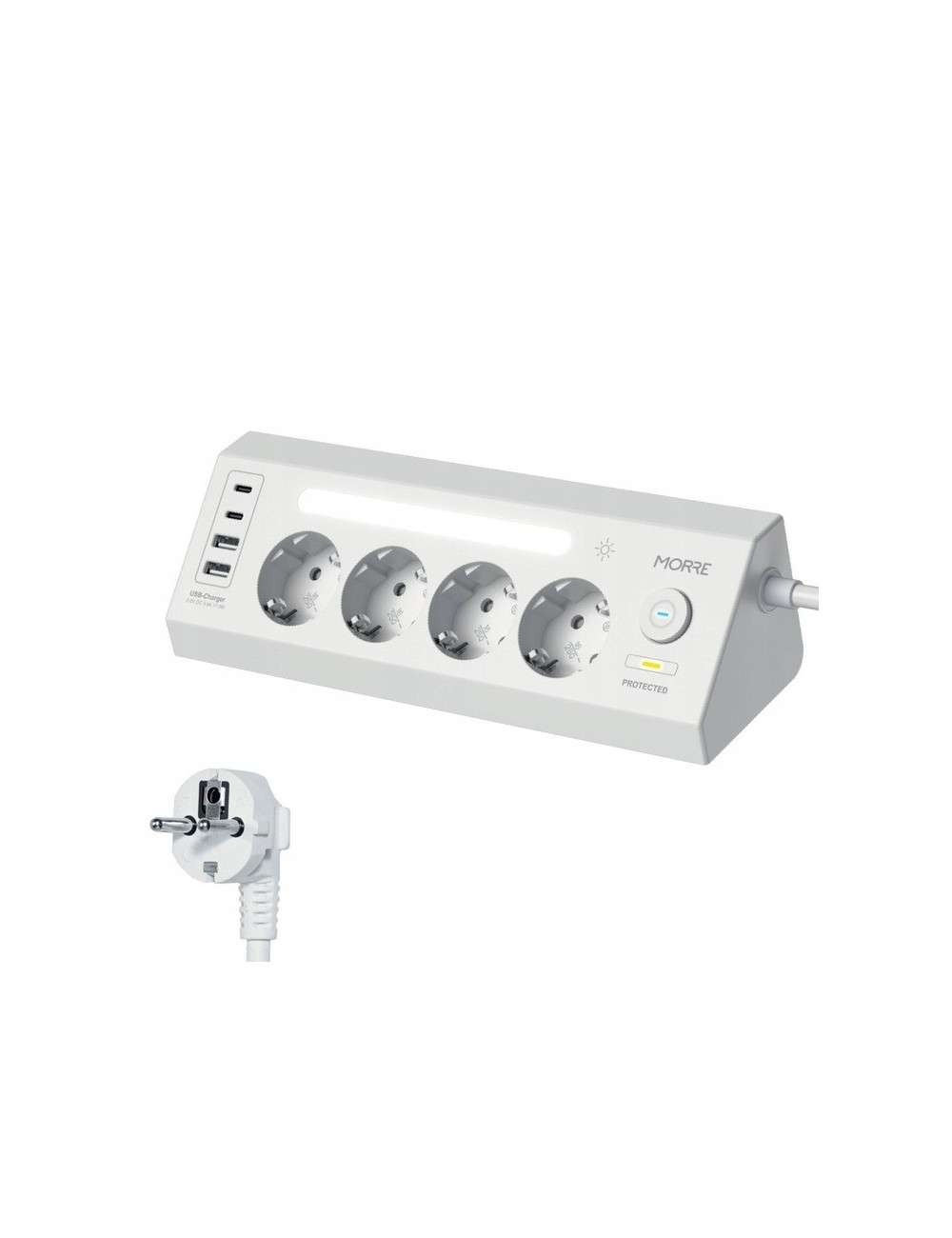 TIROSS MORRE LISTWA ZASILAJĄCA NAROŻNA 4G 2xUSB 2xUSB K BIAŁY