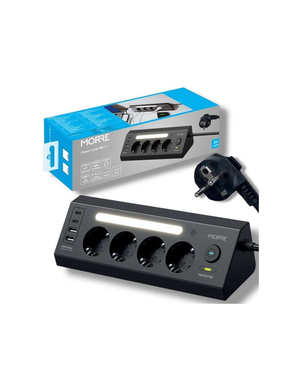 TIROSS MORRE LISTWA ZASILAJĄCA NAROŻNA 4G 2xUSB 2xUSB K. CZARNY