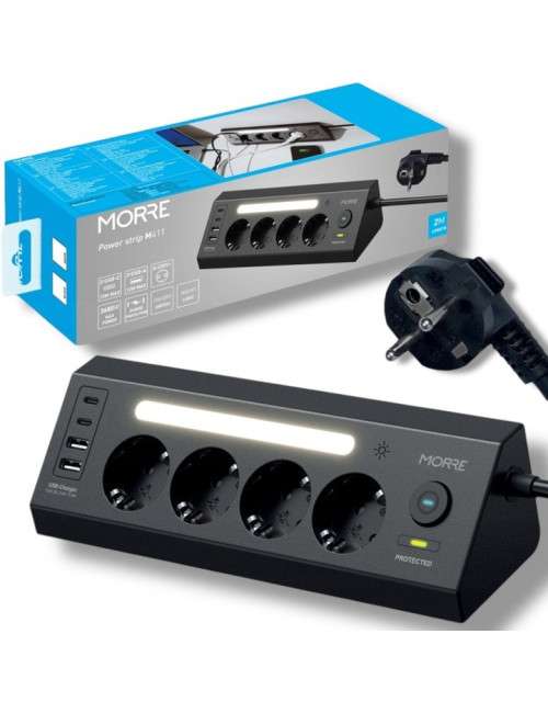 TIROSS MORRE LISTWA ZASILAJĄCA NAROŻNA 4G 2xUSB 2xUSB K. CZARNY