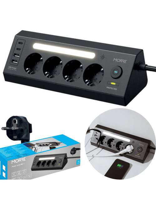 TIROSS MORRE LISTWA ZASILAJĄCA NAROŻNA 4G 2xUSB 2xUSB K. CZARNY