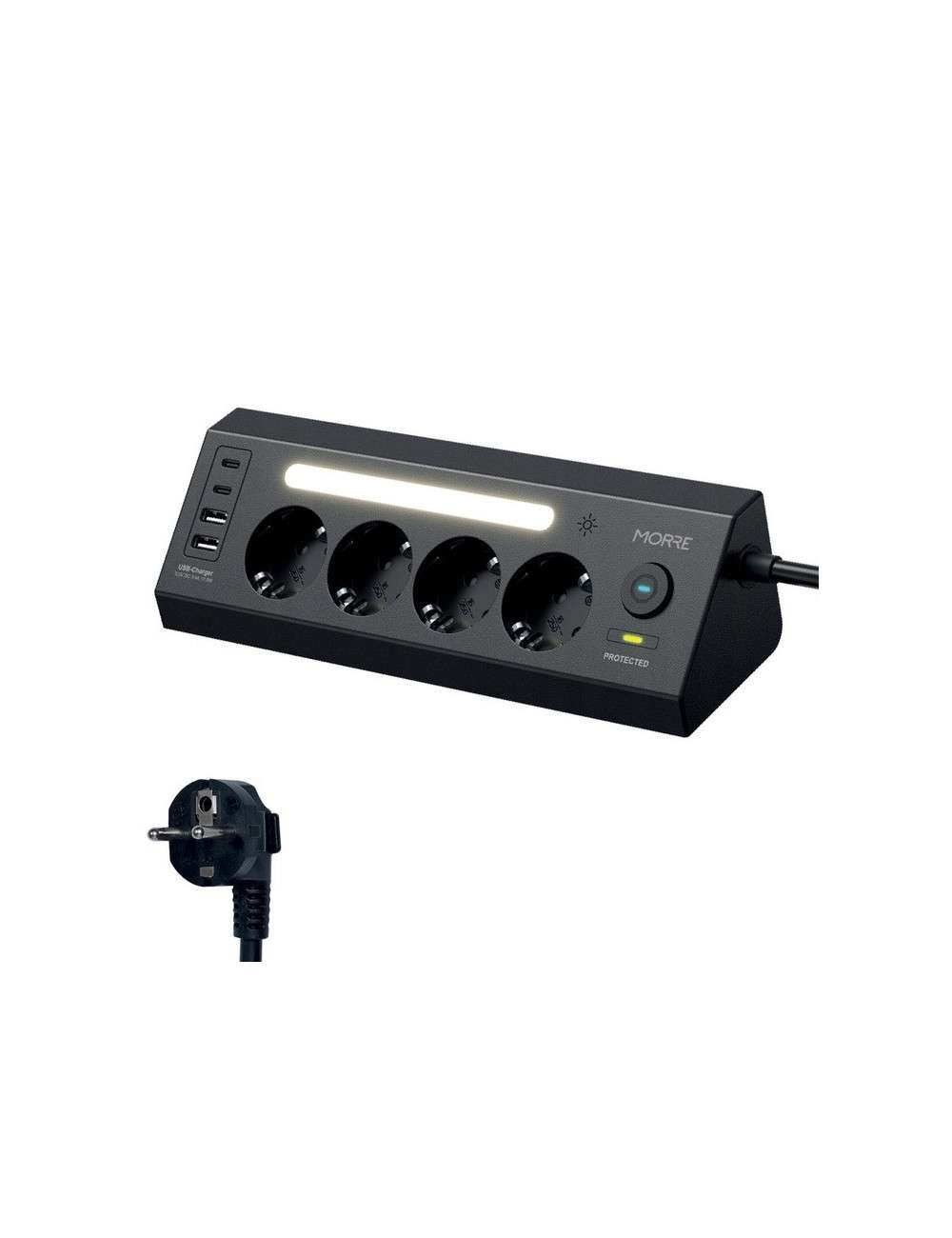 TIROSS MORRE LISTWA ZASILAJĄCA NAROŻNA 4G 2xUSB 2xUSB K. CZARNY