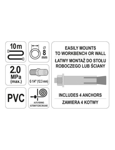 YATO PRZEWÓD WĄŻ PNEUMATYCZNY NA ZWIJAKU 10m YT-24242