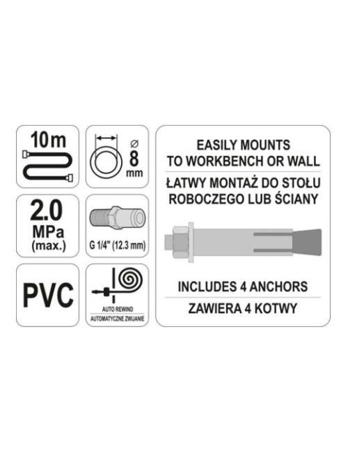 YATO PRZEWÓD WĄŻ PNEUMATYCZNY NA ZWIJAKU 10m YT-24242