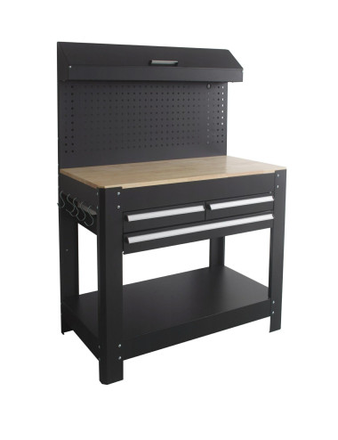 NUTOOL STÓŁ WARSZTATOWY 1145x635x1585mm BLAT SKLEJKA Z POSZYCIEM BLACHY OCYNK 1mm