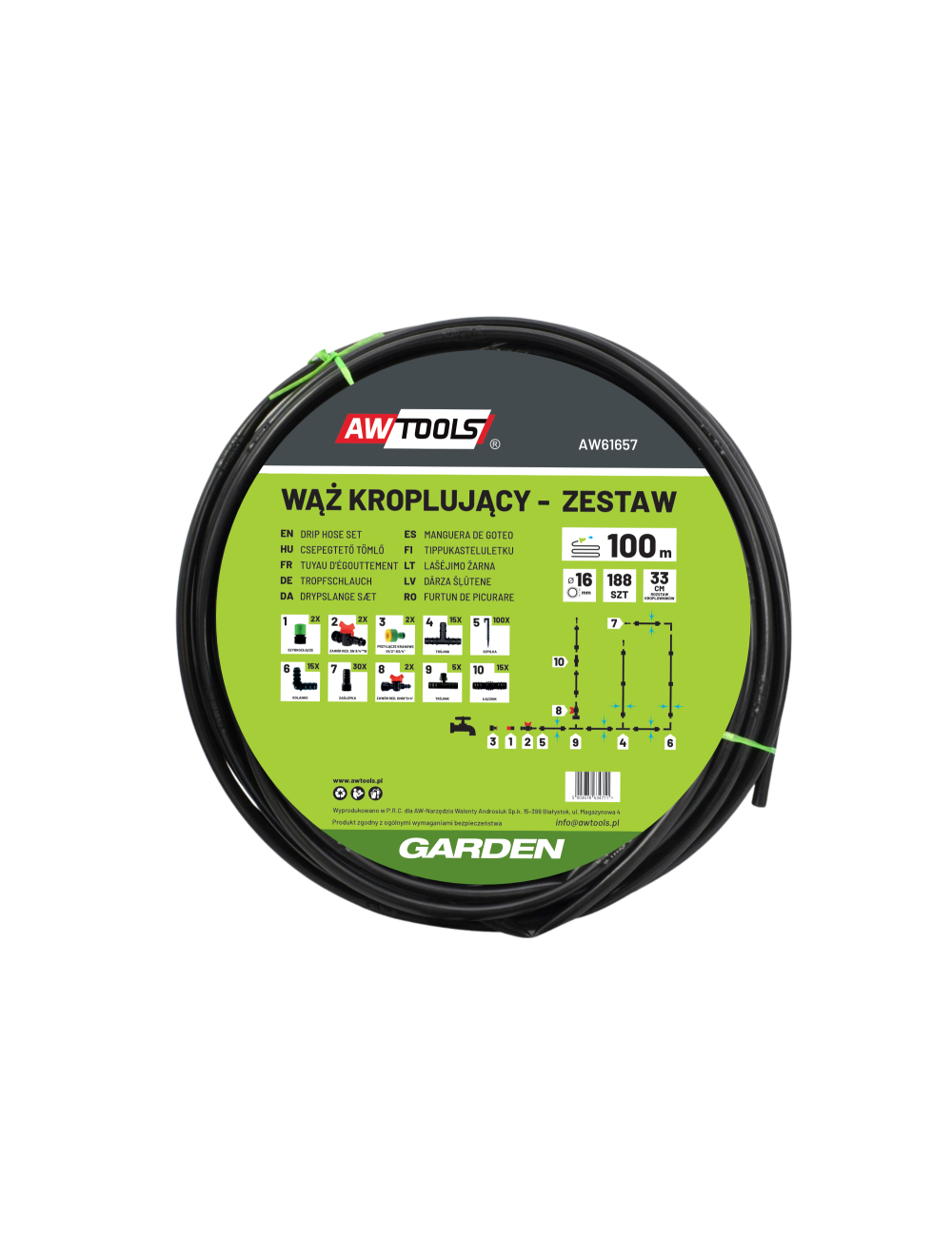 AWTOOLS WĄŻ KROPLUJĄCY ZESTAW 100m 188 ELE.