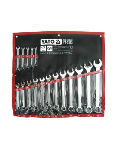 YATO KLUCZE PŁASKO-OCZKOWE SATYNOWANE 17 elem. 8-32mm ETUI  0363