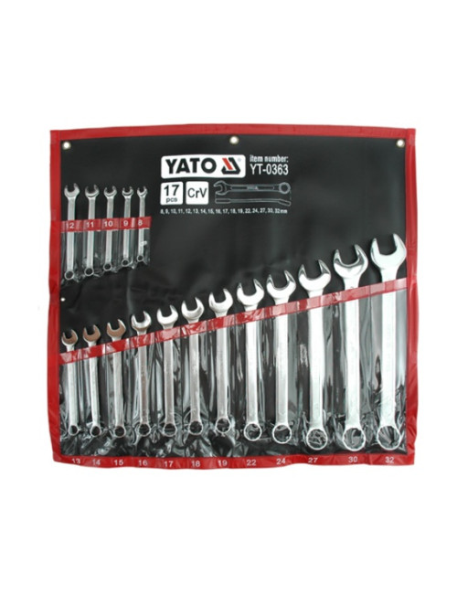 YATO KLUCZE PŁASKO-OCZKOWE SATYNOWANE 17 elem. 8-32mm ETUI  0363