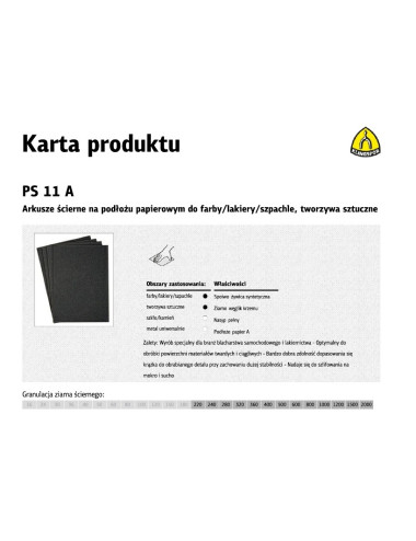 KLINGSPOR ARKUSZE ŚCIERNE NA PODŁOŻU PAPIEROWYM 230mm x 280mm PS11A NA MOKRO gr.1500 /50szt.