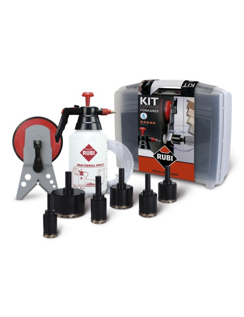 RUBI ZESTAW FORAGRES  DO WIERCENIA NA MOKRO 20, 28, 35, 43, 50, 65 mm + PROWADNICA + HYDRONETKA