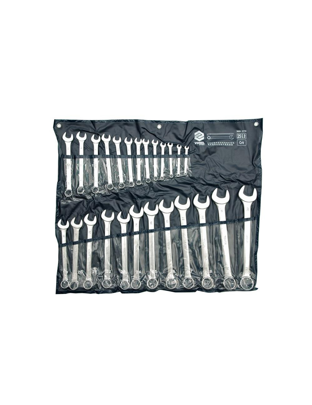 VOREL KLUCZE PŁASKO - OCZKOWE KOMPLET 25szt. (6-32mm) ETUI / SATYNA   51715