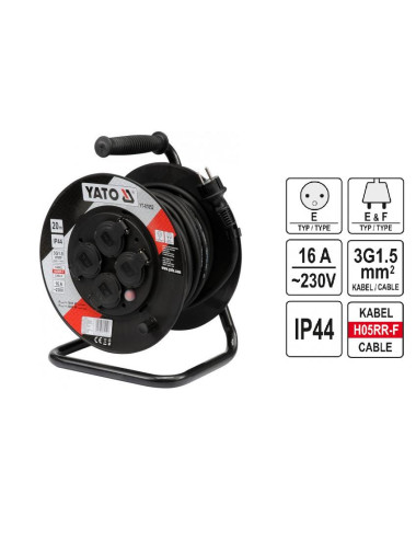 YATO PRZEDŁUŻACZ BĘBNOWY 20m 3 x 1,5mm2 IP44 81052