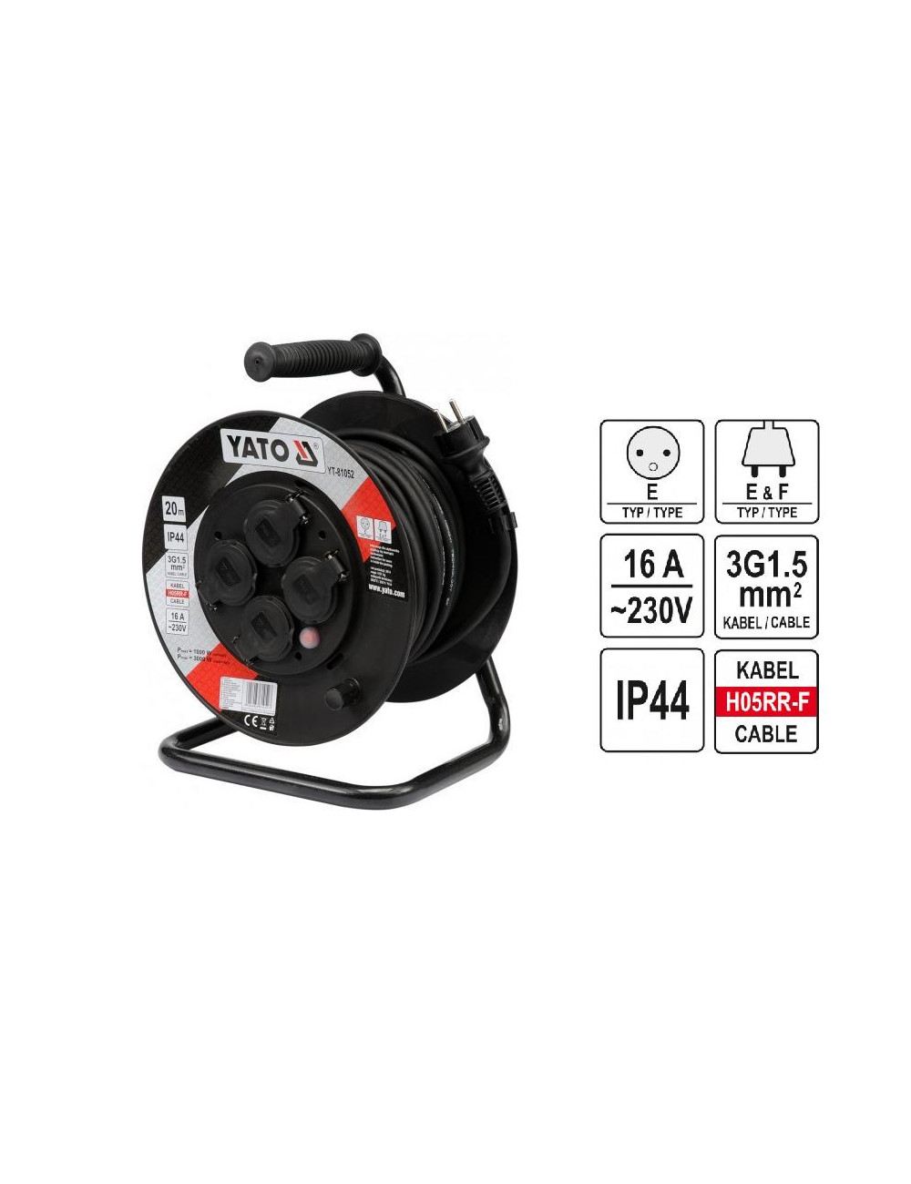 YATO PRZEDŁUŻACZ BĘBNOWY 20m 3 x 1,5mm2 IP44 81052