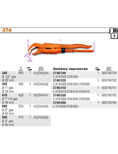 BETA KLUCZ / SZCZYPCE DO RUR  240mm 1/2" gas