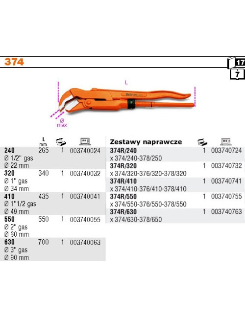 BETA KLUCZ / SZCZYPCE DO RUR  240mm 1/2" gas