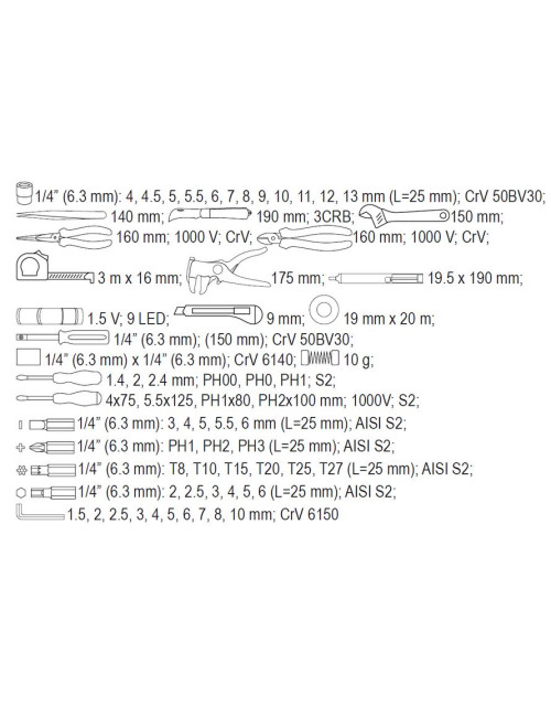 YATO ZESTAW NARZĘDZI DLA ELEKTRYKÓW 68 elem.