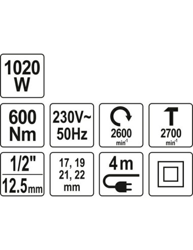 YATO KLUCZ ELEKTRYCZNY UDAROWY 1020W 1/2" 600Nm
