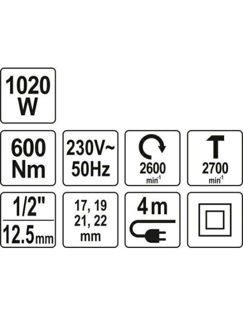YATO KLUCZ ELEKTRYCZNY UDAROWY 1020W 1/2" 600Nm