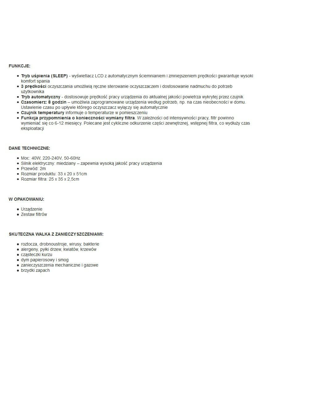 LUND OCZYSZCZACZ POWIETRZA 40W 220M3/H HEPA 4 ETAPY CZYSZCZENIA