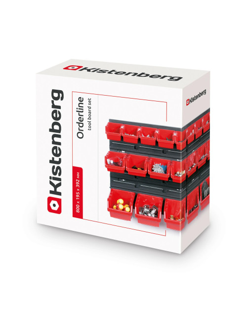 KISTENBERG  TABLICA WARSZTATOWA Z KUWETAMI CZARNA 80x40cm 2szt + 28 POJEMNIKÓW NTBNP1 CZERWONA