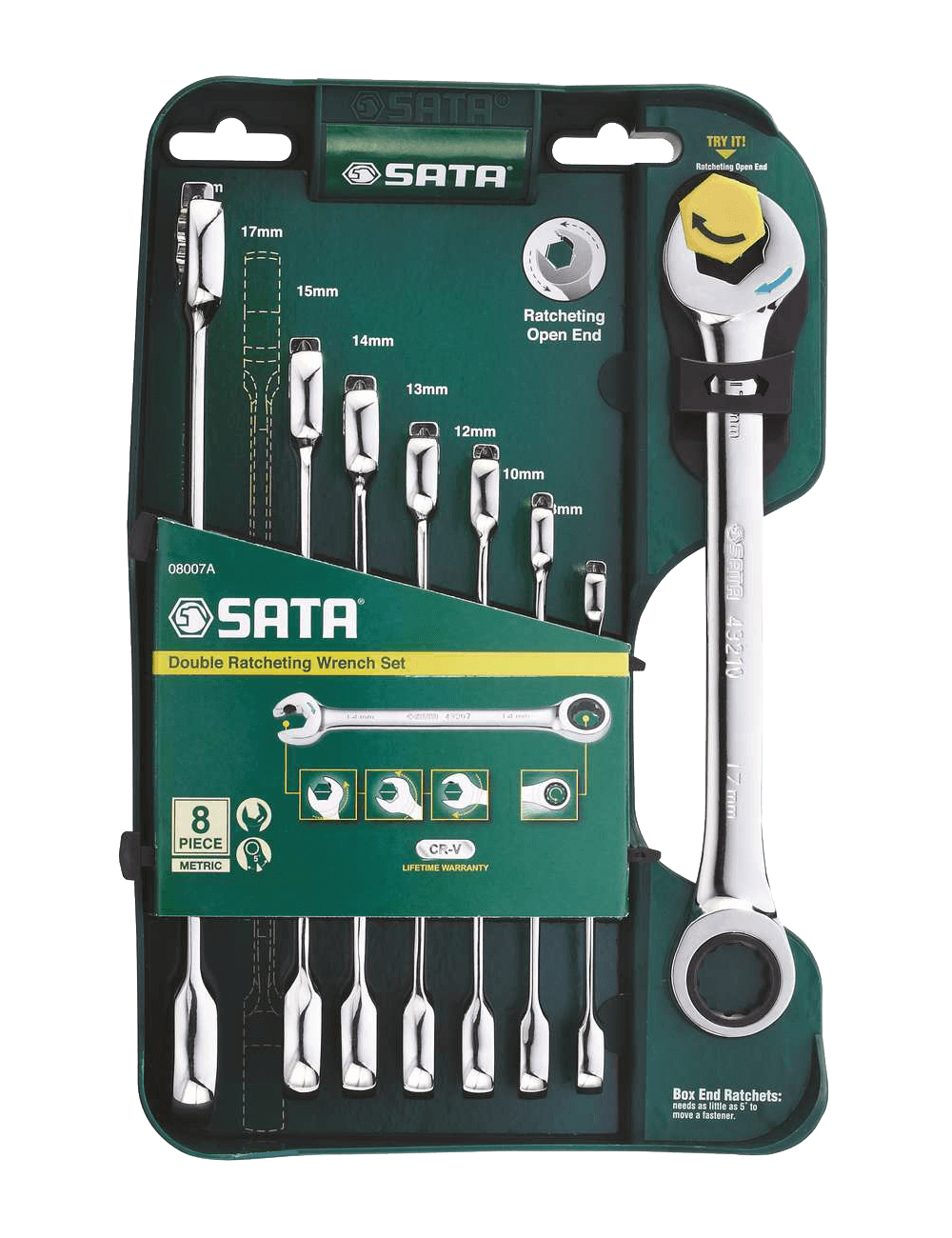 KLUCZE PŁASKO-OCZKOWE 8szt.Z PODWÓJNĄ GRZECHOTKĄ