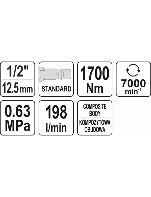 YATO KLUCZ UDAROWY PNEUMATYCZNY 1700Nm 1/2"  09544