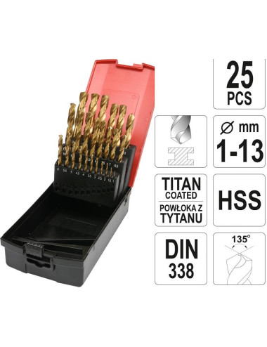 YATO ZESTAW WIERTEŁ DO METALU HSS-TiN 25szt. 1-13mm