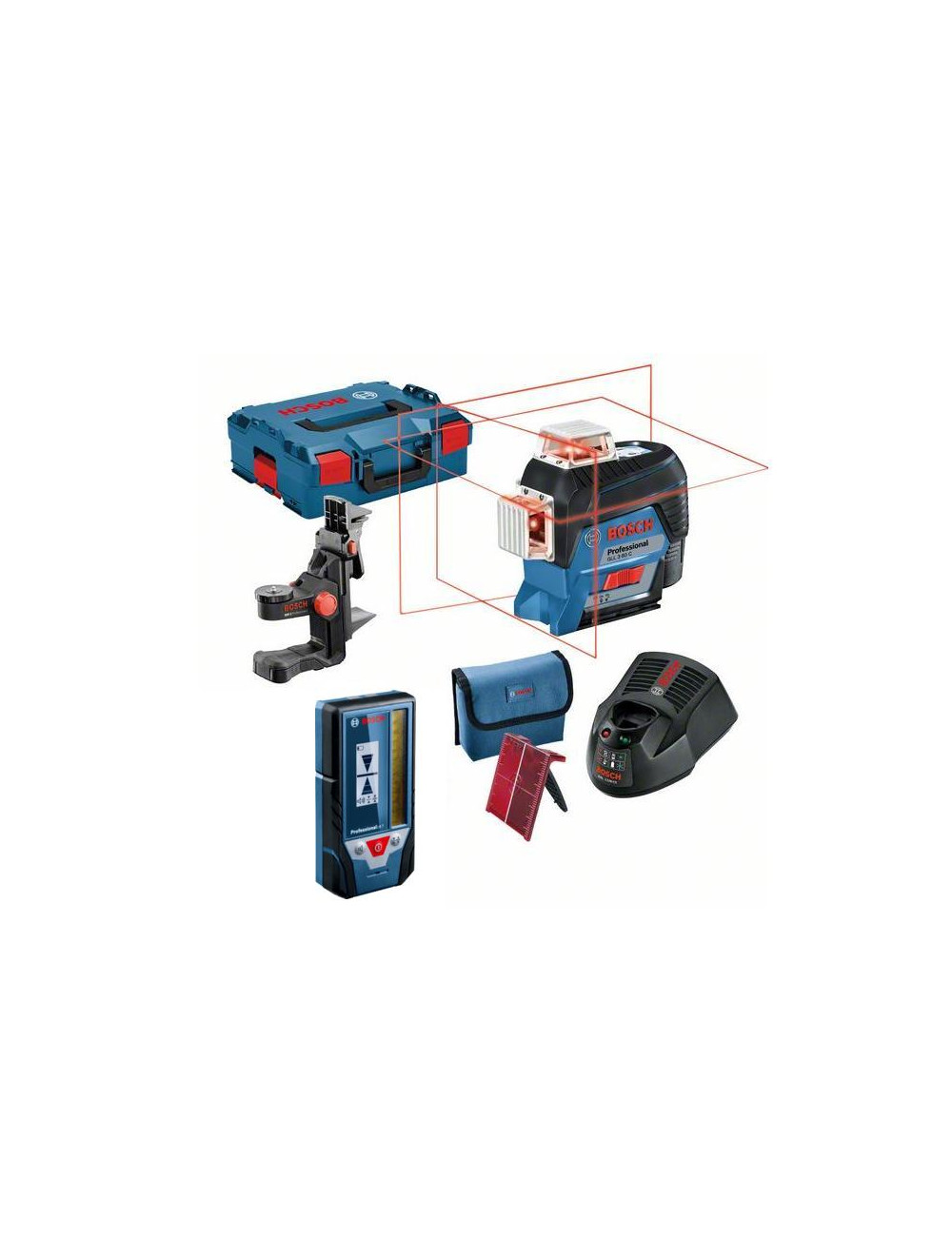 BOSCH LASER LINIOWY 3-PŁASZCZYZNOWY GLL 3-80 C + UCHWYT BM 1 + ODBIORNIK LR7 L-BOXX