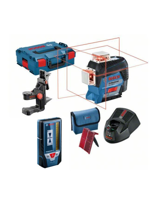 BOSCH LASER LINIOWY 3-PŁASZCZYZNOWY GLL 3-80 C + UCHWYT BM 1 + ODBIORNIK LR7 L-BOXX