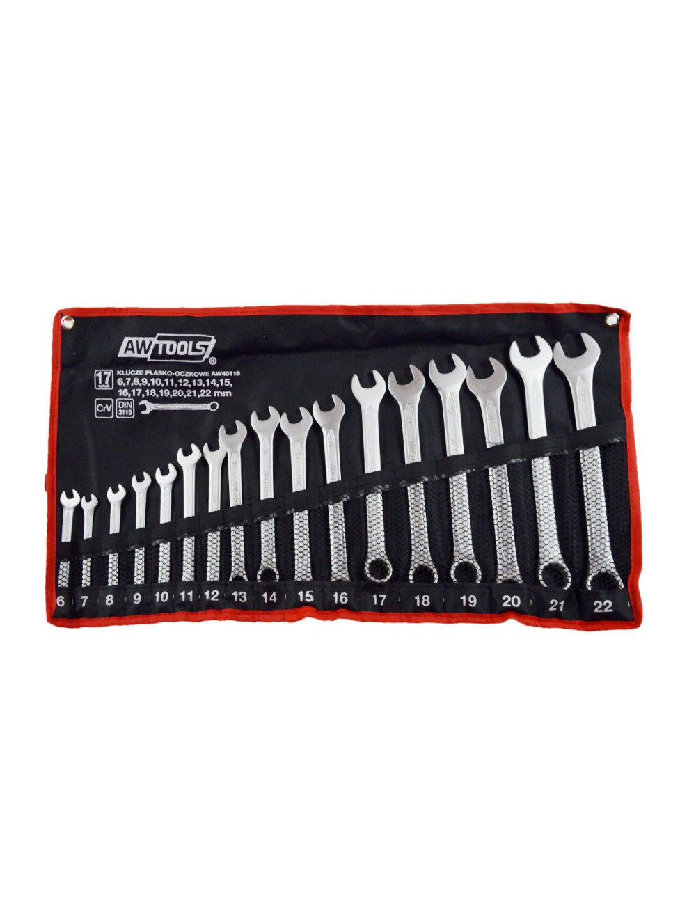 AWTOOLS KLUCZE PŁASKO-OCZKOWE KOMPLET 17elem. 6,7,8,9,10,11,12,13,14,15,16,17,18,19,20,21,22 mm