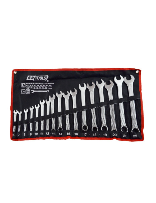 AWTOOLS KLUCZE PŁASKO-OCZKOWE KOMPLET 17elem. 6,7,8,9,10,11,12,13,14,15,16,17,18,19,20,21,22 mm